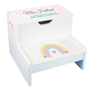 Personalized Teacher Rainbow White Storage Step Stool
