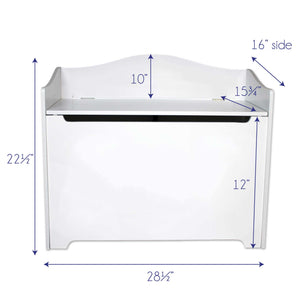 White Wooden Toy Box Bench with Prince Crown Blue design