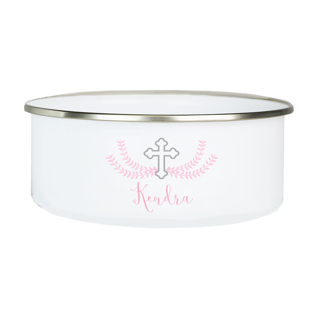 Personalized Bowl and Lid - Pink Cross