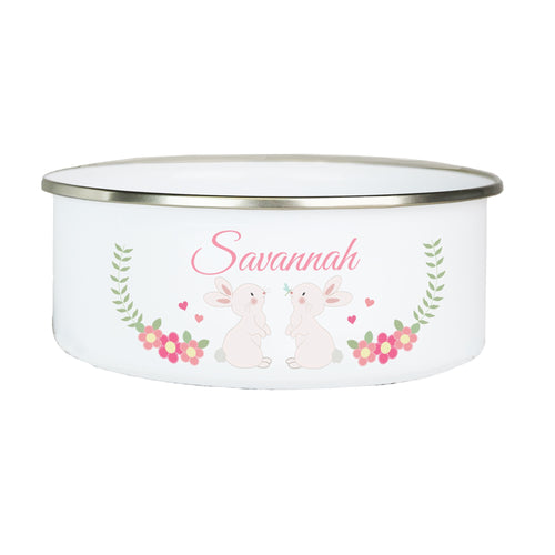 Personalized Bowl and Lid - Floral Bunny
