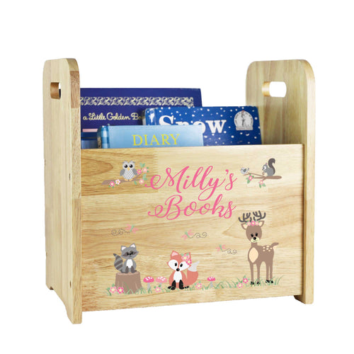 Personalized Wood Book Caddy Pastel Woodland