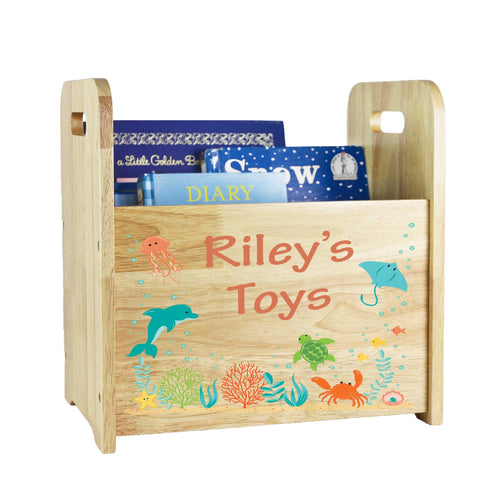 Personalized Natural Wood Sea Life Book Caddy
