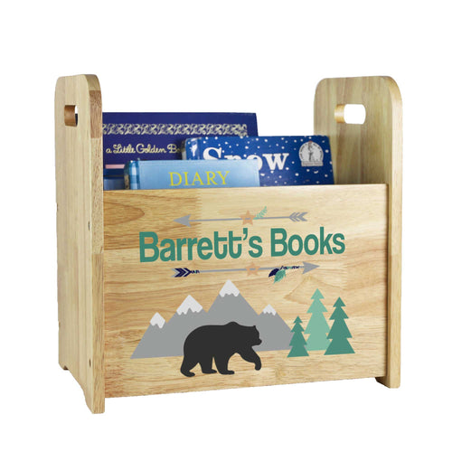 Personalized Mountain Bear Wood Book Caddy