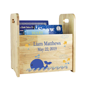 Personalized Natural Book Caddy - Blue Whale