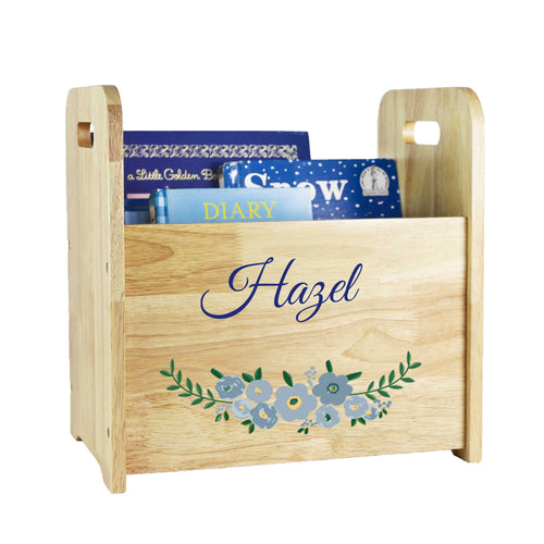 Personalized Natural Book Caddy - Blue Spring Floral