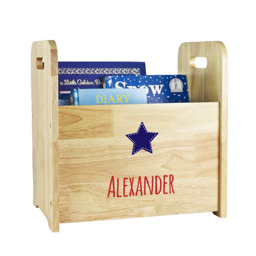 Personalized Natural Book Caddy - Blue Star