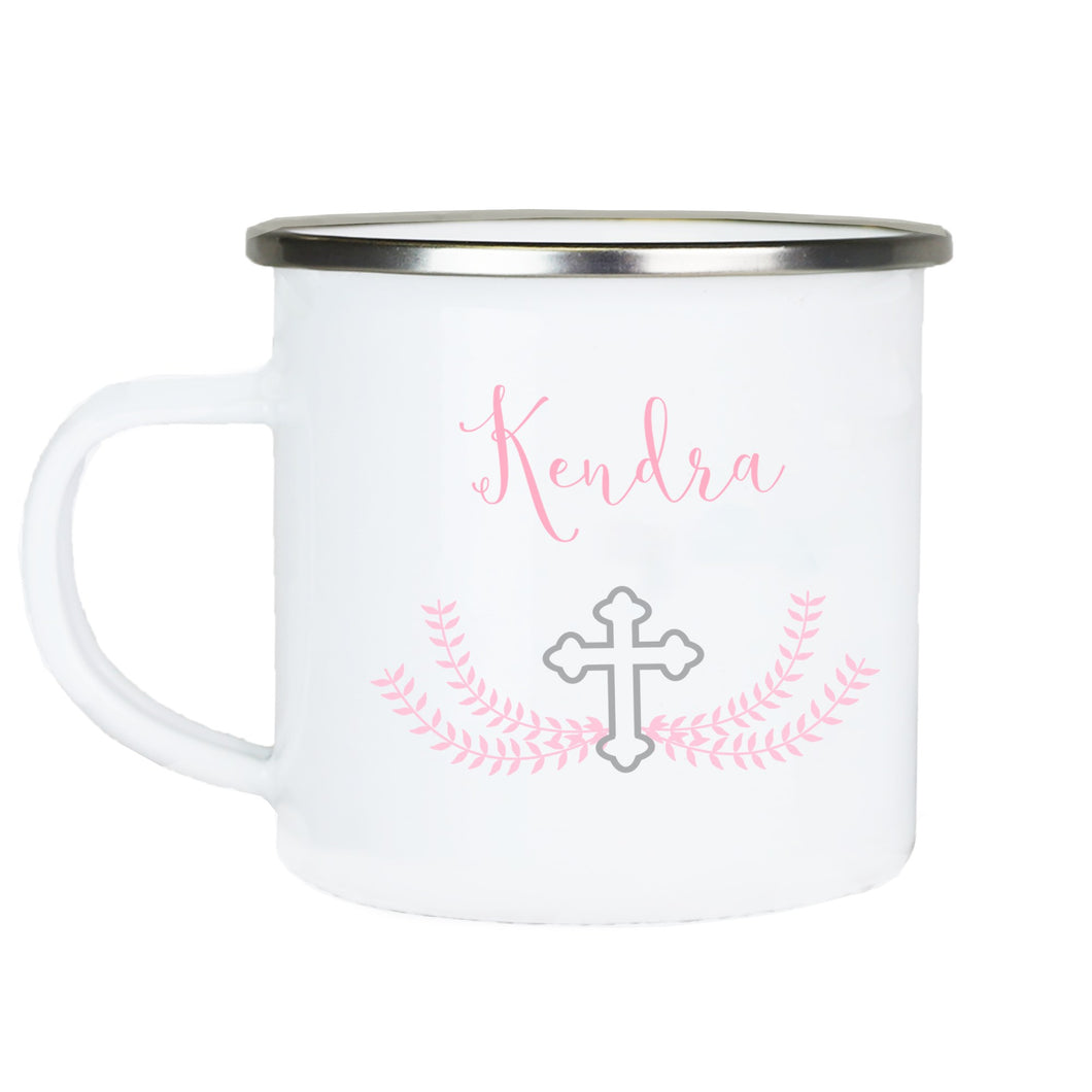 Personalized Enamel Camp Cup - Pink Cross