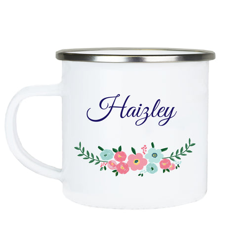 Personalized Enamel Camp Cup - Teal Spring Floral