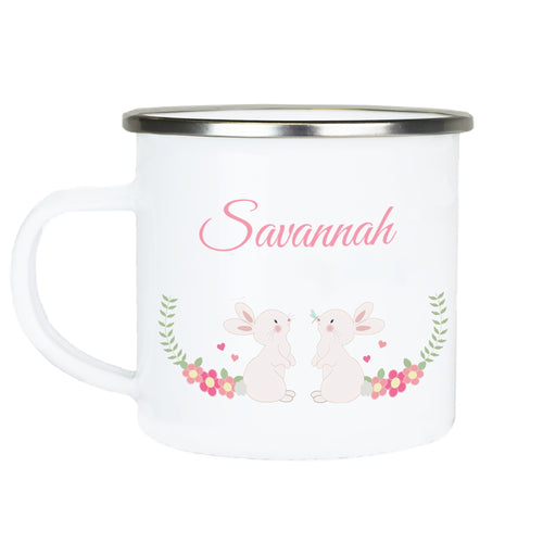 Personalized Enamel Camp Cup - Floral Bunny