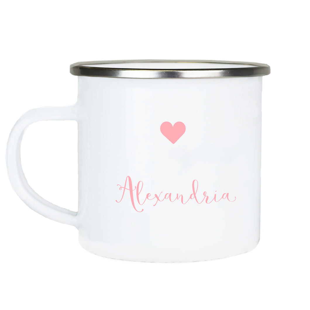 Personalized Enamel Camp Cup - Pink Heart