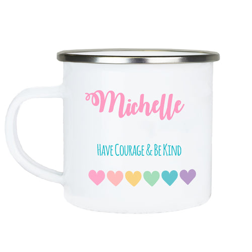 Personalized Enamel Camp Cup - Multi Hearts