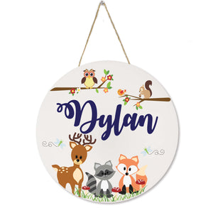 White Circle Sign - Woodland Animals