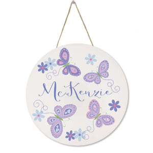 White Butterfly Circle Sign - Lavender