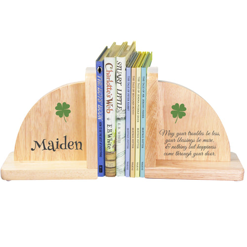 Natural Wood Lucky Clover Bookends