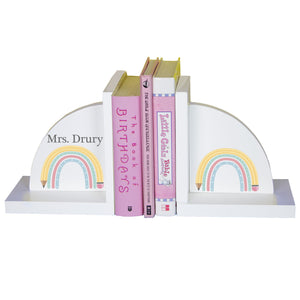 Personalized Teacher Rainbow White Bookends