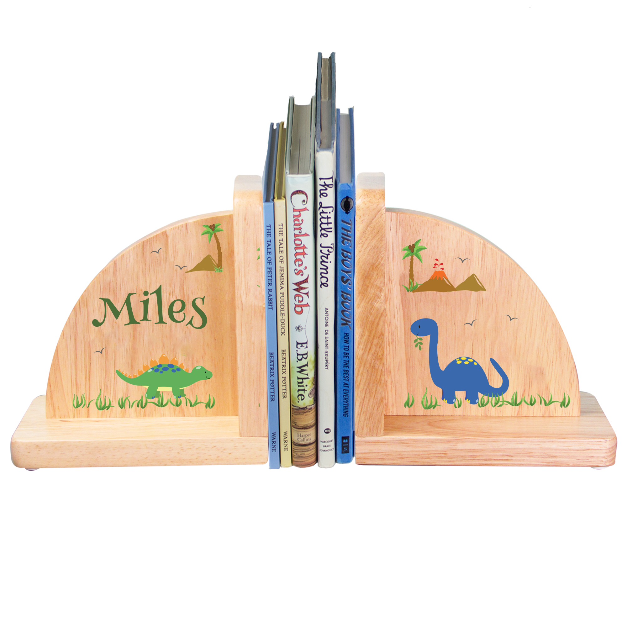 personalized dinosaur bookends for boys
