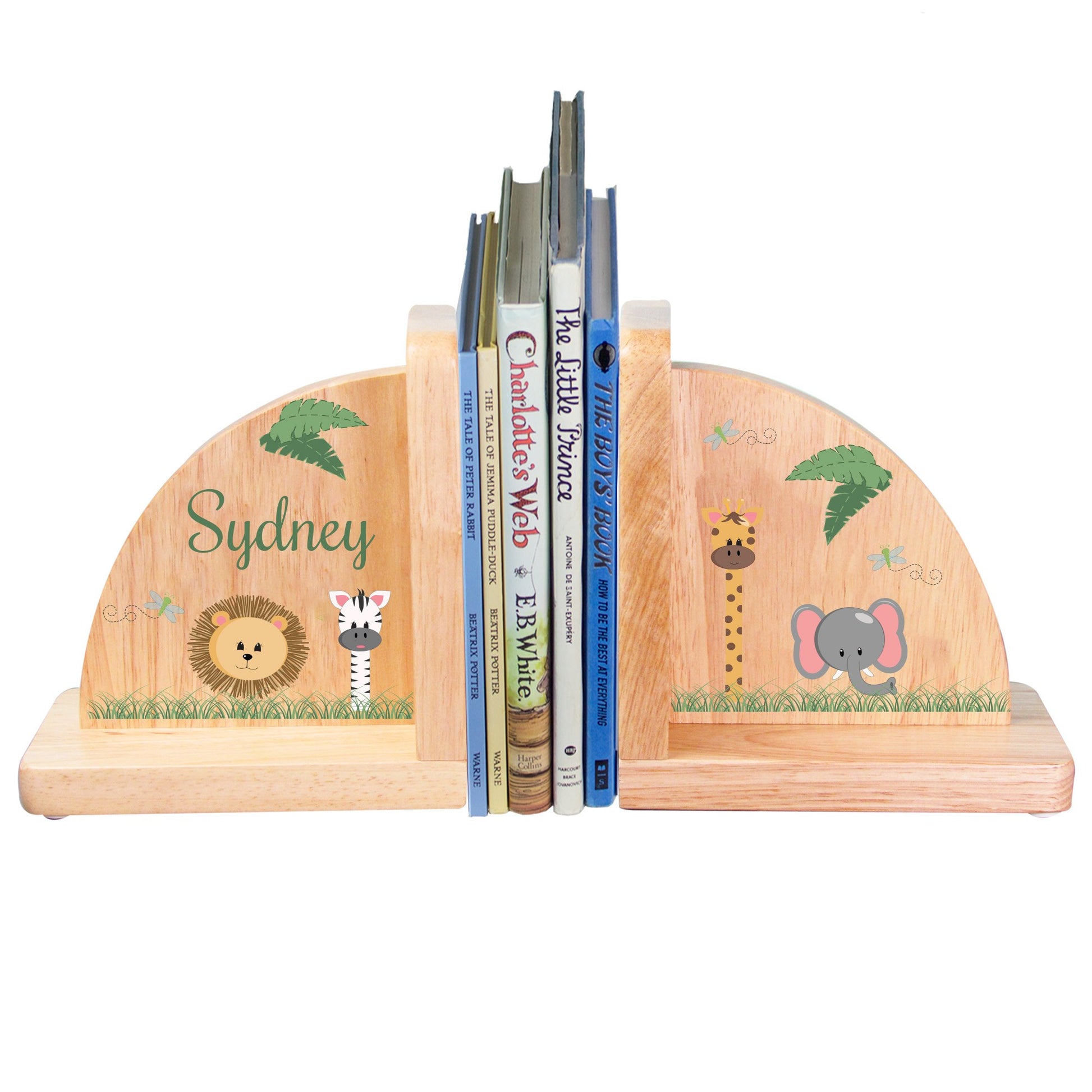 Personalized Safari Animals Natural Bookends