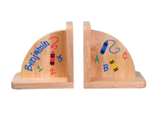 Hand Painted natural Wood Bookends
