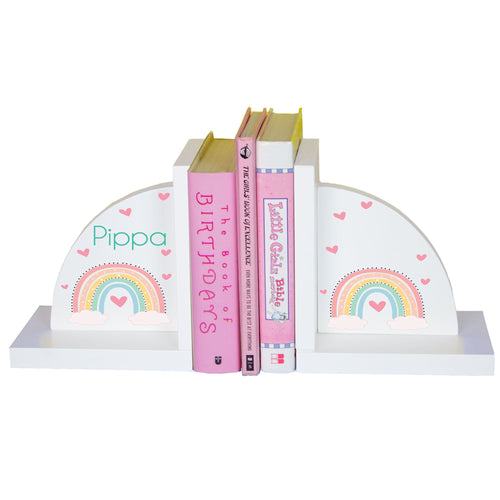 Personalized Boho Rainbow White Bookends