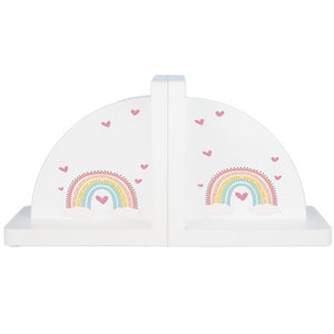 Personalized Boho Rainbow White Bookends