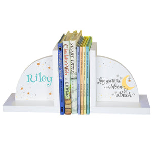 Personalized Moon and Back White Bookends