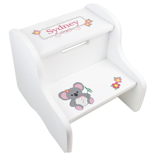 Personalized White Two Step Stool - Koala