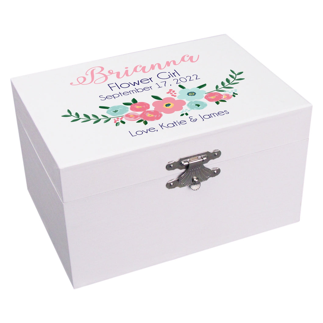 Teal Spring Floral Flower Girl Ballerina Jewelry Box