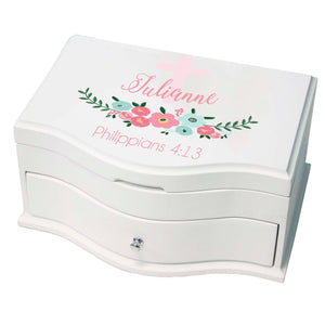 Girl's Princess Jewelry Box - Spring Floral with Cross