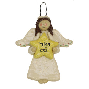 Personalized Ornament - Brunette Angel with Star