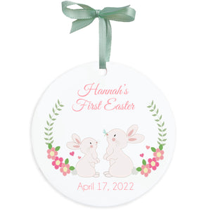 Personalized Round Ornament - Floral Bunny