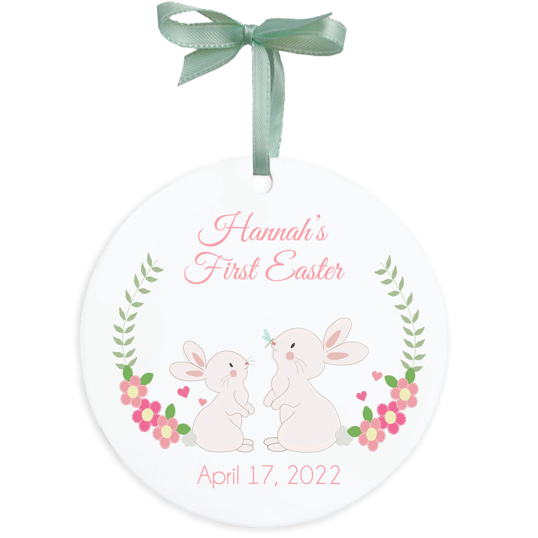 Personalized Round Ornament - Floral Bunny