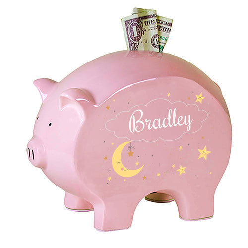 Personalized Celestial Moon Pink Piggy Bank