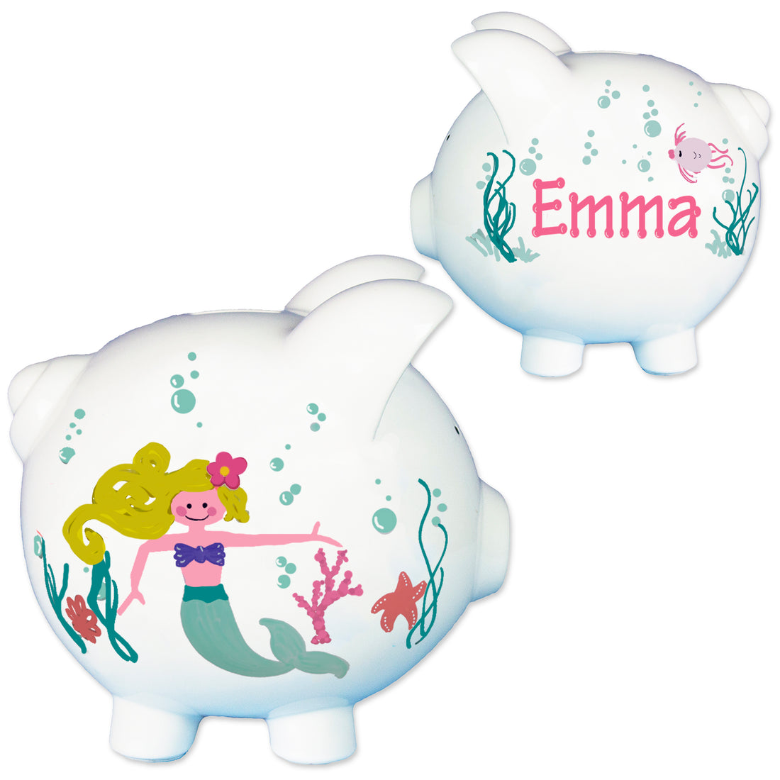 Girls blond mermaid piggy bank