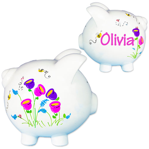 Hand Painted English Garden Piggy Bank