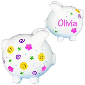 hand painted groovy smiley face piggy bank