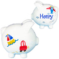 Handpainted piggy bank for boys transportation