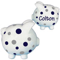 Child's navy blue polka dot hand painted piggy bank