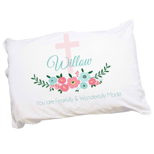 Personalized Spring Floral with Cross Pillowcase