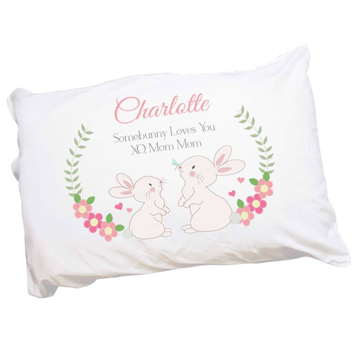 Girl's Personalized Floral Bunny Pillowcase
