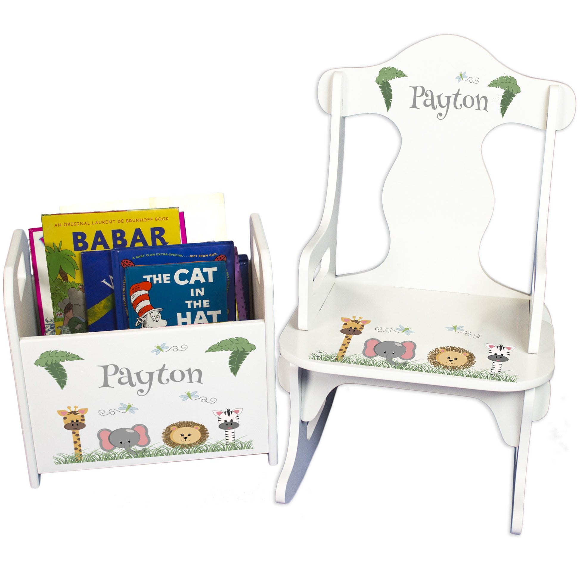 child's personalized jungle animal rocking chair gift set