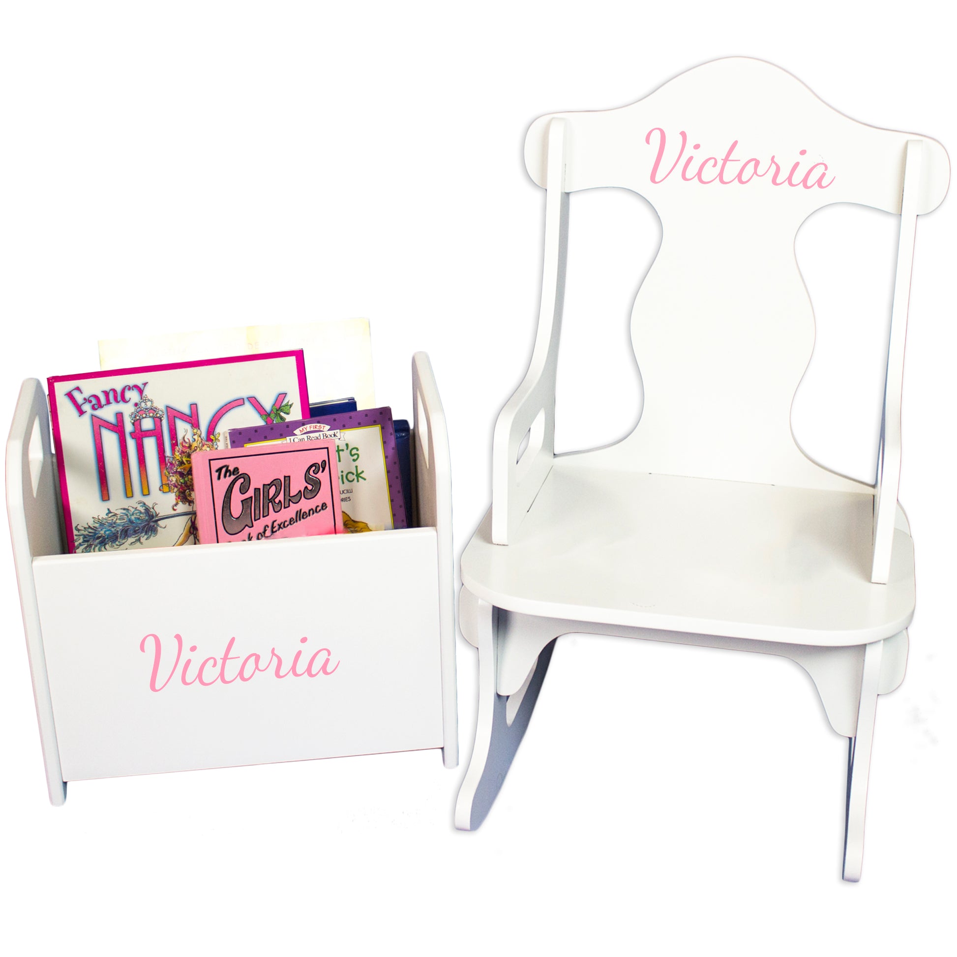 personalized rocking chair book holder gift set
