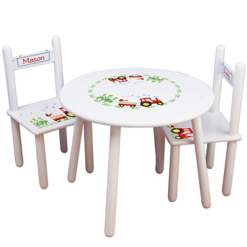 Personalized Table and Chairs red Tractor design