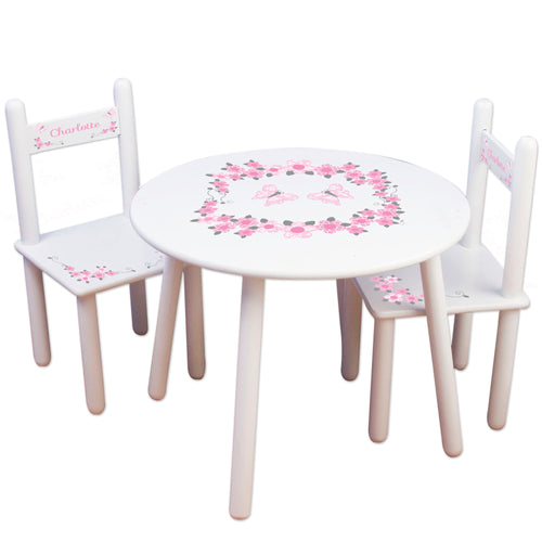 pink gray childs table and personalized chairs set