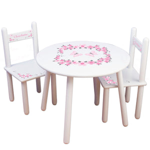 pink gray childs table and personalized chairs set