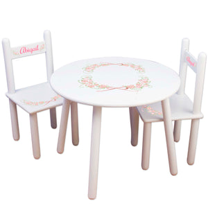 Girl's White Table Chair Set - Blush Cross Garland