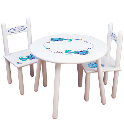 Children's White Table Chair Set - Peacock