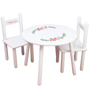 Girl's White Table Chair Set - Teal Spring Floral