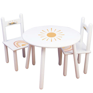 White Table Chair Set - Retro Boho Rainbow