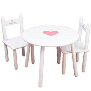 White Table Chair Set - Pink Heart