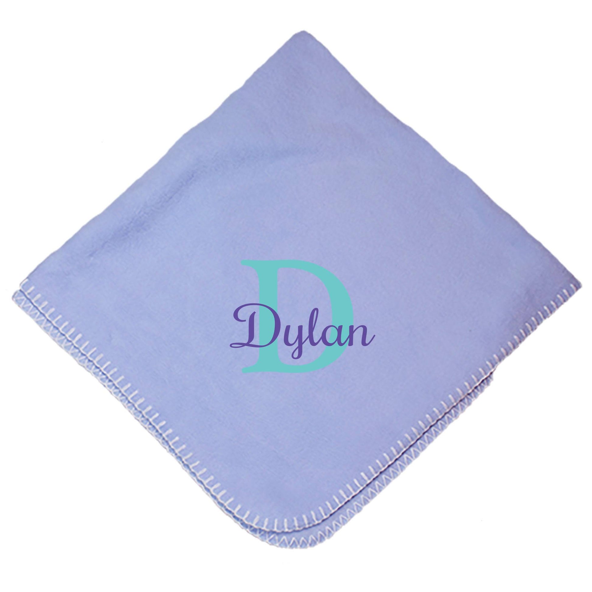 Personalized Blue Baby Blanket Name Initial